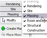 2 Verify that the Massing design bar is available: