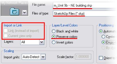 5 Repeat steps 2 and 3 to import a SketchUp model. In this case you are importing the SketchUp file m_unit 9b NE building.skp.
