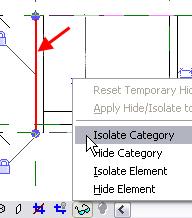 11 Hide the vertical supports and reference planes: Click the Modify tool, and select a symbolic line that you just created. On the Drawing window view toolbar, select the Hide/Isolate icon.