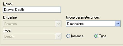 Group Parameter Under =  27 Under Parameters, click Add and set the following Drawer Depth parameters: Name = Drawer