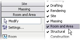 5 If the Room and Area design bar is not available, right-click the design bar. Click Room and Area to open the tools.
