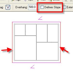 44 Select the left and right roof footprint lines. On the options bar, clear the Defines Slope check box.