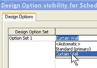 25 Assign the option to the new schedule view: Right-click the Room Schedule Curtain Wall Option again. Click Properties. Click the Visibility/Graphics Overrides Edit button.