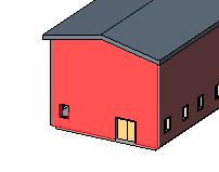 29 Remove the wall s attachment to the roof: Select the front wall (containing the double door). On the options bar, click Detach.
