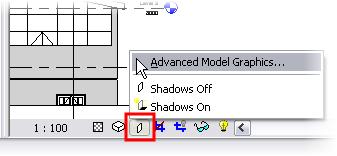 21 Set the West Elevation current. On the Drawing Window View toolbar, click the Shadow icon.