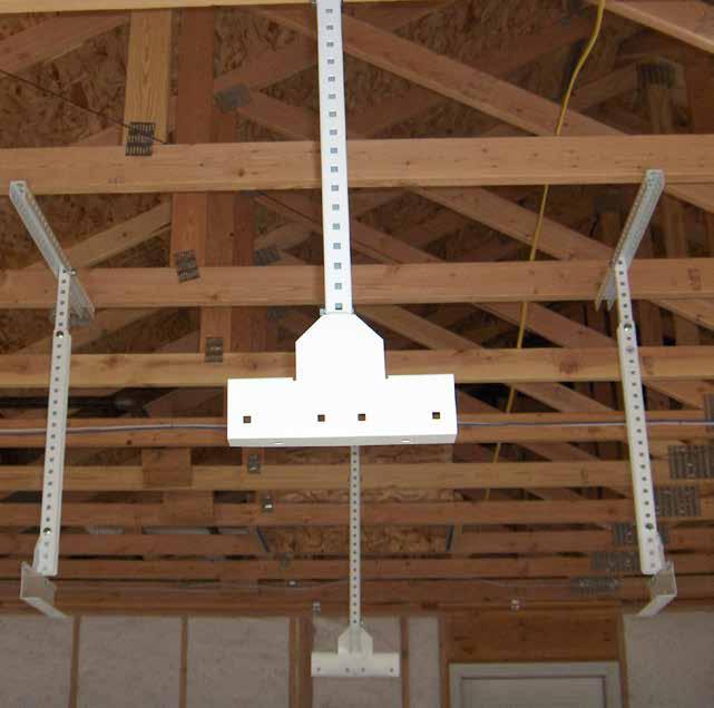 Each ceiling mount is designed to be fastened to two ceiling joists except for