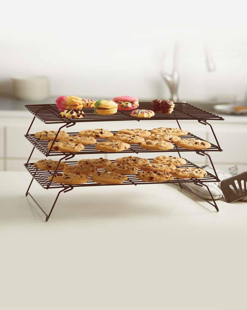 out-of-the-oven bakeware, and stackable for space efficient cooling and drying of baked goods. 3 Non-stick metal racks. Dishwasher-safe. (15.74 x 9.