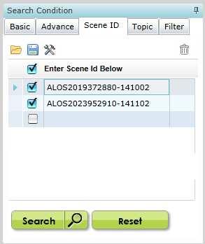 c. Scene ID On the Scene ID tab, a product can be searched by specifying a scene ID. 1 Specify a scene ID. If you enter a scene ID, a new row is displayed automatically.