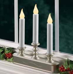 alkaline batteries (not included) Choose from realistic flickering or full on flame FPC1225 Candelabra 10 Patented design optimized for use in windows Lasts