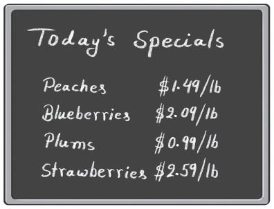 . Which fraction is equivalent to 6 8? A 3 4 7-6 5. The owner of a fruit stand posts her prices every morning on a blackboard. B 2 9 C 2 3 D 3 9 2. What is the sum of 5 + 2 7?