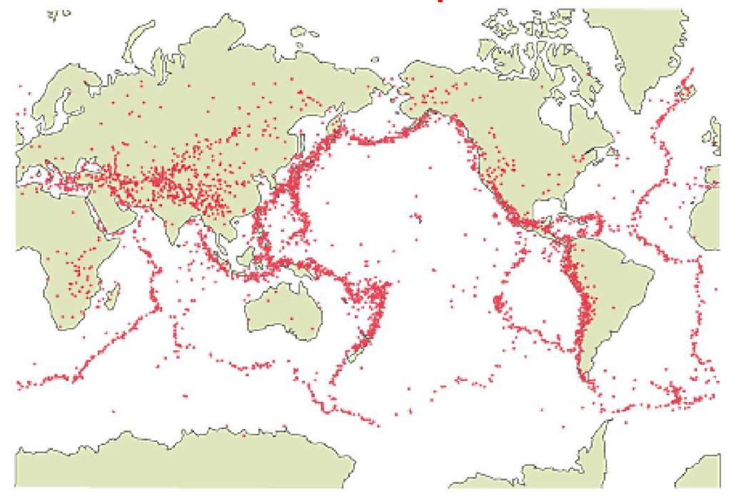 8 Example: Earthquakes Distribution of Epicenters Red dots show