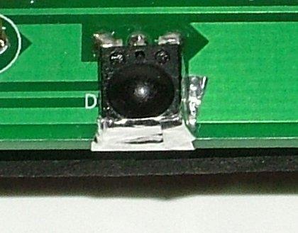 Figure 12. The 38 khz IR detector appears to work better if its edges are taped to the PCB with aluminum duct tape.