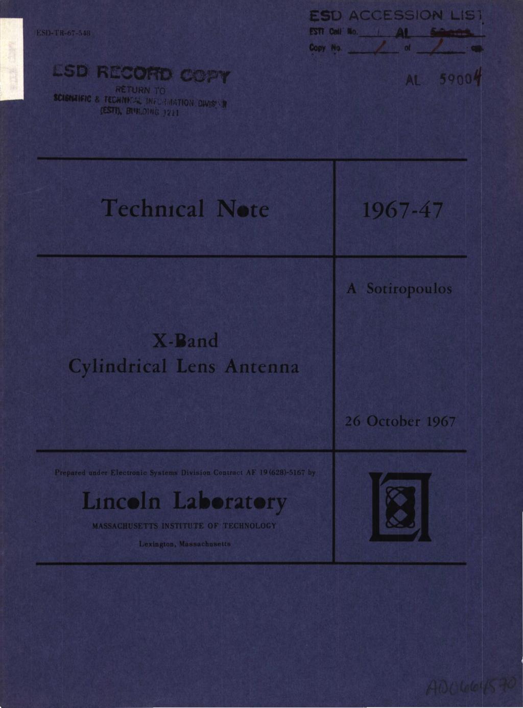 3D RECOflO C Technical Note 1967-47 A.
