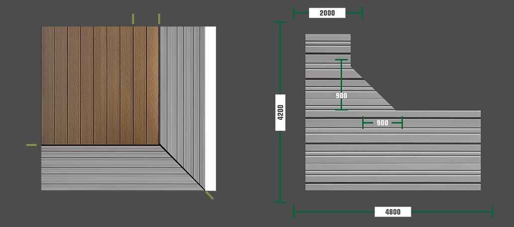 At the corner, lay 2 shortened joists with a 10mm gap cut to a 45 angle. (See 2 on diagram) 3.