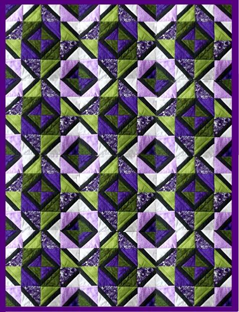 Thinking of Spring Lap Quilt Size 48" x 64" You will need: 1/3 yard dark purple 1/3 yard dark green 1/3 yard medium purple 1/3 yard medium green 1/3 yard light purple 1/2 yard white 1/3 yard fabric