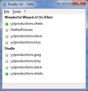 A Buddy List dialog will open showing other users in your Studio and collaborators on shared projects.