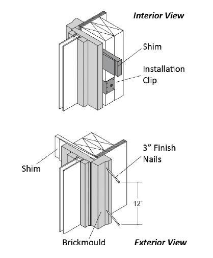 On units with factory applied casing or brickmould apply a heavy bead of caulk (3/8 is sufficient) to the back side of the casing near the outer edge.