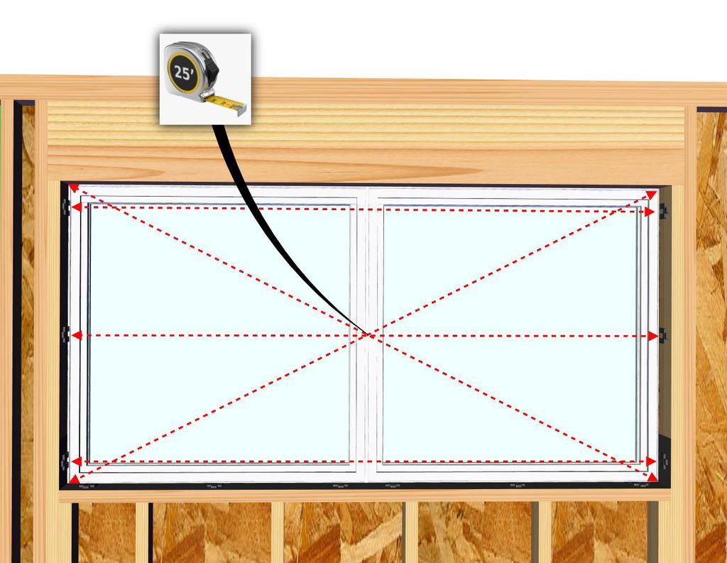 Center and set the window into the rough opening, making sure there are equal gaps on both sides of the window.
