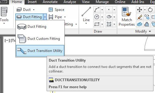 5. Select OK and the reducing elbow is placed. This works with all shapes and sizes of duct in AutoCAD MEP 2012.