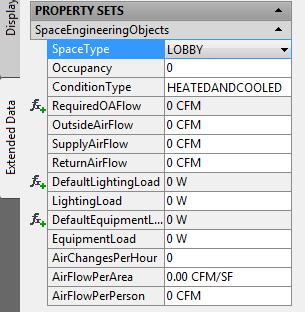 8. Change to the Extended Data tab on the properties palette. Scroll down to the property sets area.