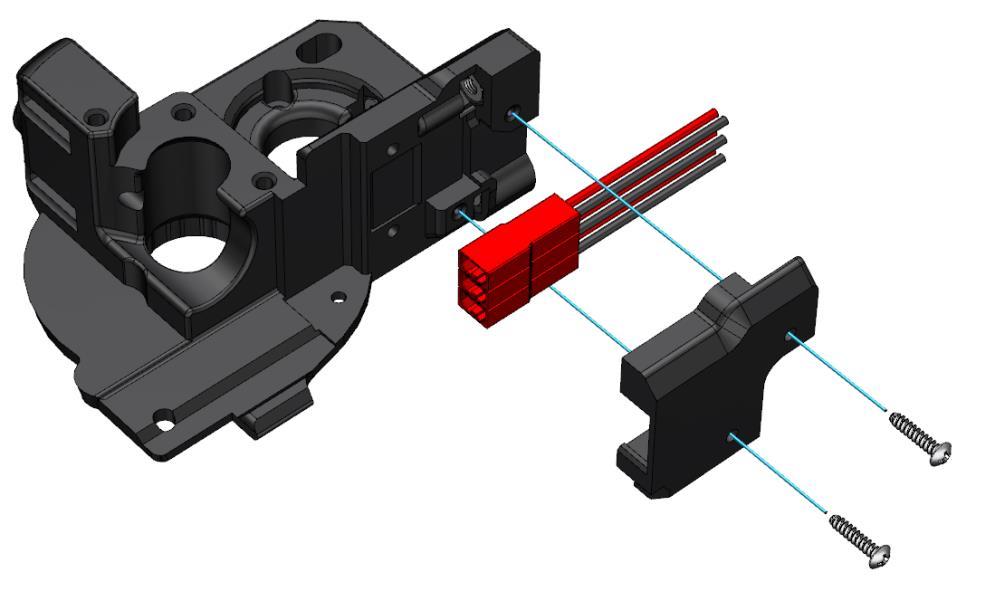 4 Attach 3X JST 2W Male connectors to the extruder base using 2.