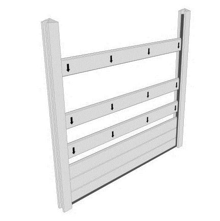 panels. The aluminium fence panel caps can be used as sliders in which to hold the fence slats (as well as finishing off the top and bottom of the fence) (fig.