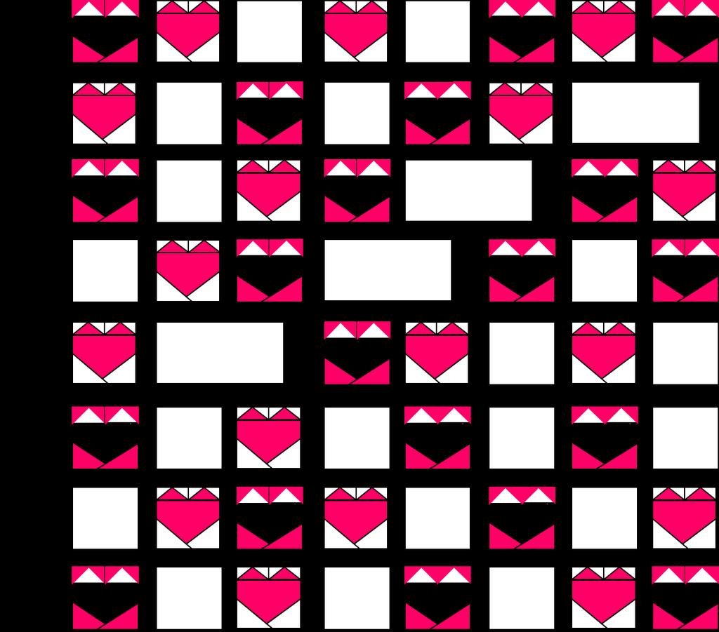 Sew the Rows Together Step 1. Lay out your hearts and rectangles in rows according to the diagram below.