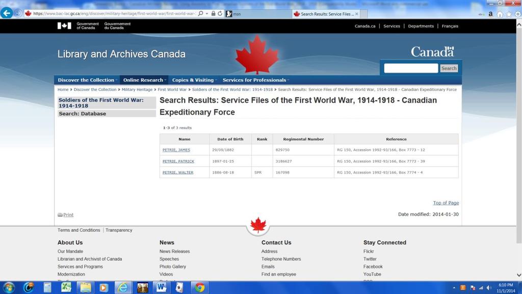 Genealogy Basics Using Ancestry to Gather Records for Canada s Soldiers of the First World War, 1914-1918 By Joe Petrie This is another in a series of military articles for Genealogy Basics.