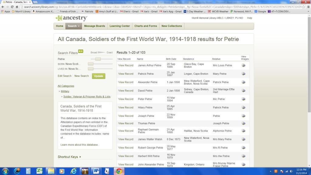 Of special interest was Hilary Petrie who was born in New Waterford, Nova Scotia. His birth name wsa James Hilary Petrie.