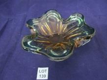 139 A Murano style green glass shallow bowl. Diameter 20cm.