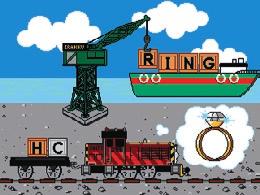 Down at Brendham Docks Help Cranky the Crane spell words. Use your joystick to find the correct letter.