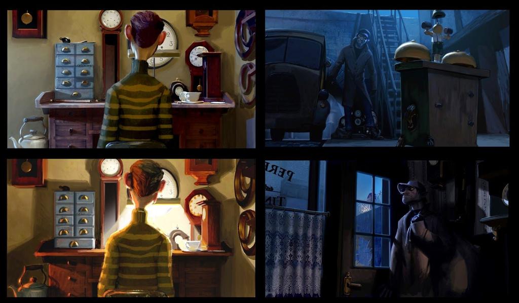 Below are some paint overs that I did for a short film called Tick Tock Tale. I use this process to influence the lighting of the shots in production.