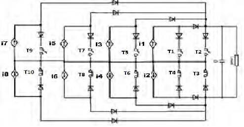 (6) Current i (7) Current 2i (8) Current 3i (9) Current 4i A4. ELEVEN-LEVEL CSI Figure 6 gives the circuit set-up for 11-level CSI. The switches (T1 tot12) are linked to a commonsource level.