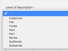 General Material Designation (Optional) Choose any, or all, material types that are present in the fonds or collection. RAD says to use Multiple Media if more than three types are present.