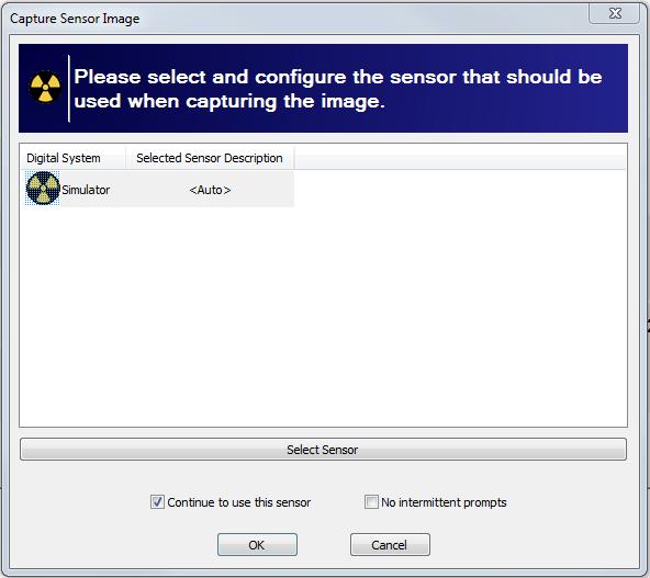 5. Select Continue to Use This Sensor/Source if all images in the layout will be captured using the same hardware source.