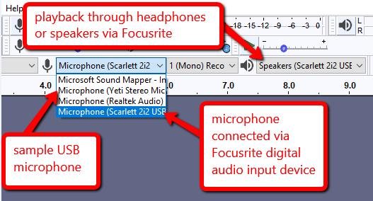 2 USB) from the dropdown. 2. Click the Click to Start Monitoring button in the Recording Level (Microphone L R) Audacity will then begin monitoring sound going into your microphone 3.