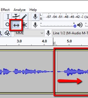 Moving Audio Clips In order to move an audio clip backwards/forwards in the timeline you need to have the Time Shift Tool selected.