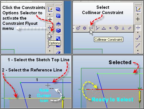 Step 9 Constrain Top Lines Collinear Mouse over the triangle (Options) below the Constraints Icon in the