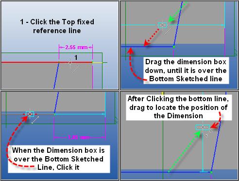 Step 12 - Dimension Bottom Line offset. Begin by (dimension still selected) clicking the fixed reference line at the top edge.