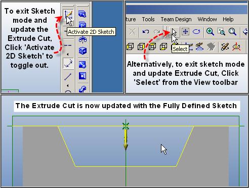 Step 13 Exit Sketch, Update Extrude Cut, Re-Save To exit the sketch either Click the toggle of Activate 2D
