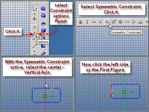 Step 3 Center the Rectangle Symmetrically From the Sketching Toolbar, Click the Constraints Options Flyout, Click Symmetric Constraint.