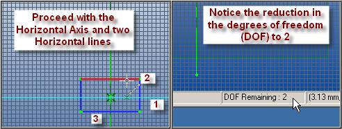 Press ESC to Cancel Click the Vertical Axis as the axis of symmetry for the Symmetric Constraint A reference line is created that is co-located with the vertical axis.