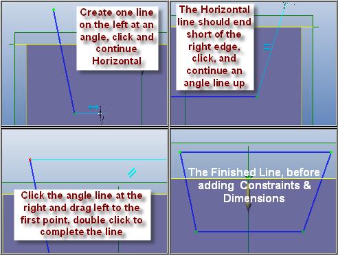 Now, with Line selected, from a point above the solid, inside the left edge, (Status line showing a cursor position of approximately 6.00, 2.