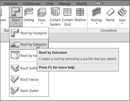 Creating Roofs by Extrusion 3 41 18. Press Esc twice, or click Modify to clear the command. 19. Select the reference plane. 20. In the Properties dialog box, change the name to South Entry Overhang.