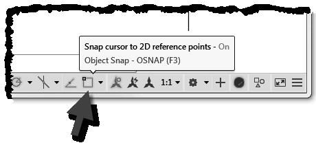 Crash Course Introduction (the Basics) Enabling Running Object Snaps: To toggle Running Object Snap on and off you click the Object Snap icon on the Status Bar. FIGURE 2-2.