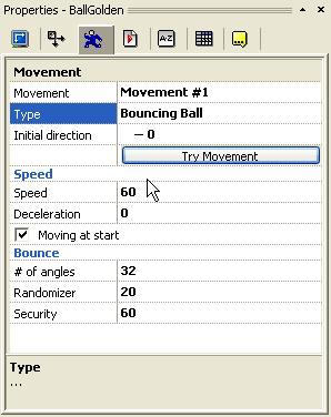 Page 9 of 39 We have chosen to affect a "Bouncing ball" movement to our object. As you can see, other types of movements are available: we will come back on them later.