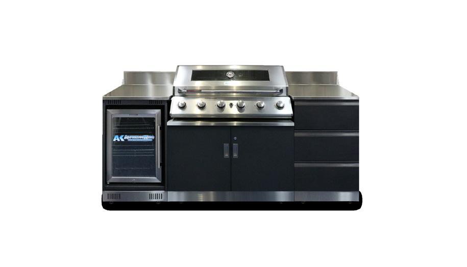 KIT 2 Stainless steel construction Double lined stainless steel hood with Easy ignite stainless steel burners LPG/Propane (standard), with option to Cast enamel grills and cook plate Warming rack All