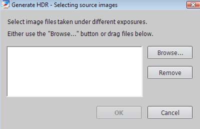 Section 2: HDR Generation and Tone Mapping The Generate HDR Selecting source images window will display. Click Browse.