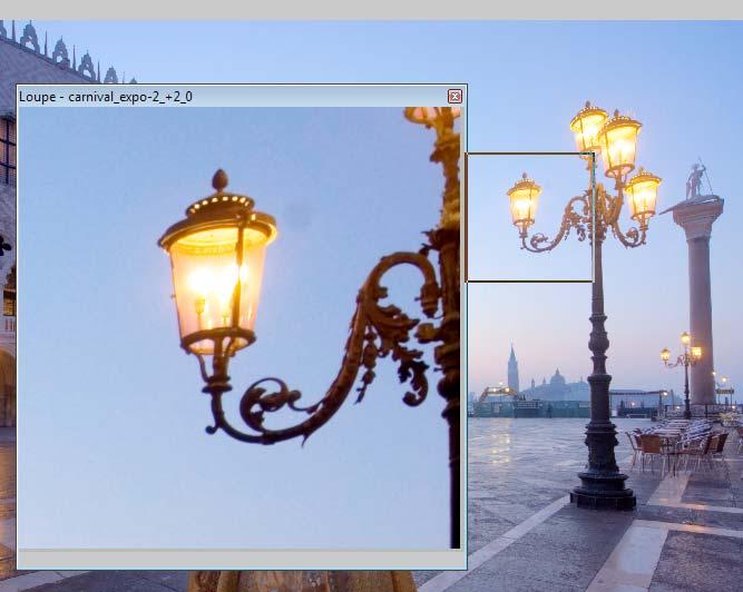 Section 2: HDR Generation and Tone Mapping Inspecting the preview with the Loupe tool Loupe shows 100% pixel view Both Tone Mapping methods feature a Loupe panel so that you can inspect fine details
