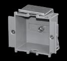 The mounting box is secured in the trunking with the supplied accessories (excluding strain relief).